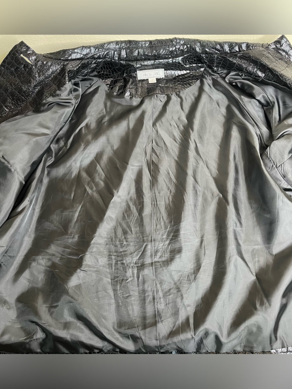VTG Y2K Birch Hill Black Croc Embossed Faux Patent Leather Swing Jacket Women 1X - Picture 8 of 15
